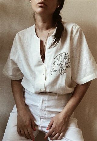 HAND EMBROIDERED BEIGE LINEN SHIRT