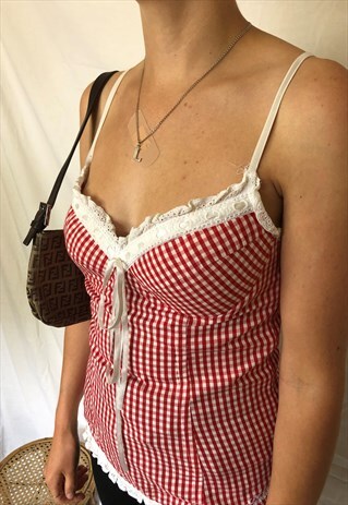 Y2K VINTAGE RED GINGHAM CAMI TOP
