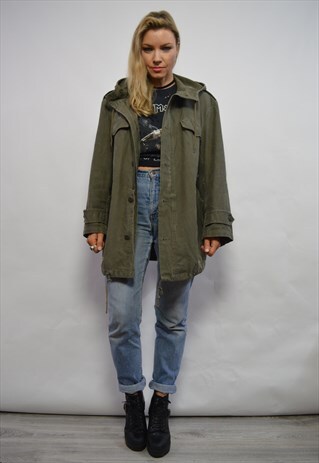 90S GERMAN ARMY OVERSIZED GREEN MILITARY HOODED PARKA COAT
