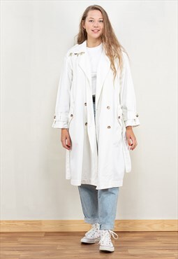 Vintage 90s Cotton Trench Coat in White