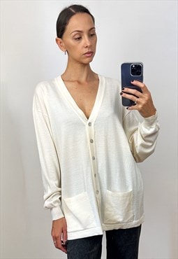 Vintage Cream White Designer Wool Cardigan