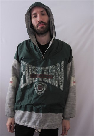 VINTAGE OVERSIZED GREEN HOODIE WINDBREAKER