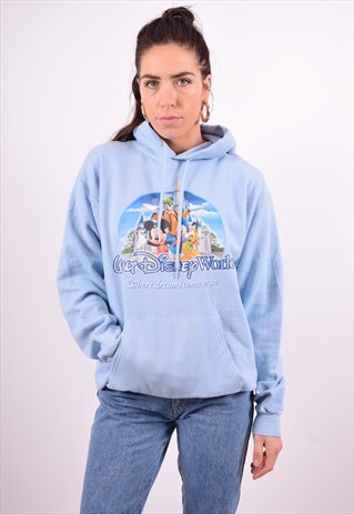 DISNEY WOMENS VINTAGE HOODIE JUMPER MEDIUM BLUE 90'S