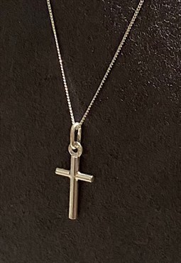 Solid Sterling Silver Small Cross, Smooth Design, 18" Y2K
