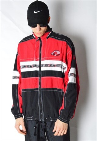 VINTAGE 90S BLACK RED SHELL TRACK JACKET