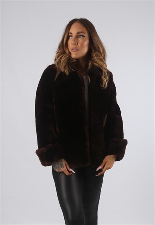 VINTAGE FAUX FUR COAT PREMIUM SHORT UK S 10 (A9BO)