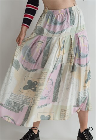 VINTAGE 80S FESTIVAL PATTERNED SKIRT IN PASTEL PATTERN