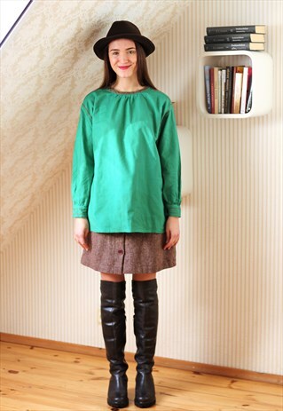 BRIGHT GREEN LONG SLEEVE COTTON BLOUSE