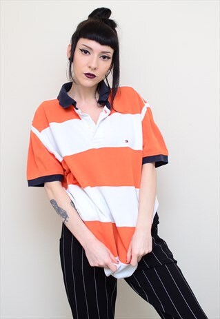 Y2K RETRO SPORTS STRIPED TOMMY HILFIGER POLO SHIRT