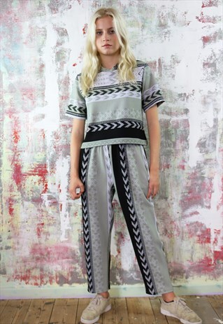 TROUSERS & BOX TOP CO-ORDINATES IN GREY AZTEC
