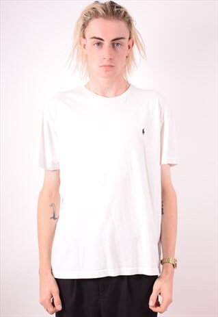 POLO RALPH LAUREN MENS VINTAGE T-SHIRT TOP MEDIUM WHITE 90S