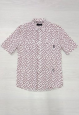 Religion Button Up Collared Shirt Heart Print