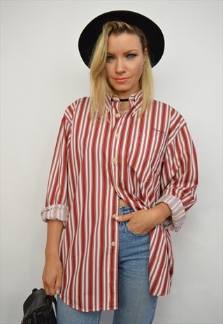 90S WRANGLER DEADSTOCK OVERSIZED RED & WHITE STRIPED SHIRT