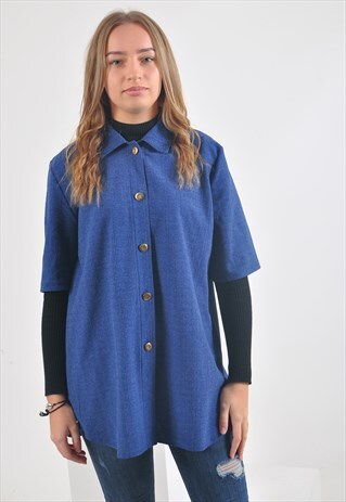 VINTAGE 90'S SHORT SLEEVE SHIRT IN BLUE