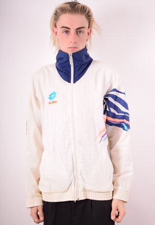 LOTTO MENS VINTAGE TRACKSUIT TOP JACKET MEDIUM WHITE 90S