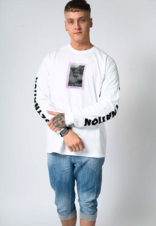 WHITE OVERSIZED PORN FOOD LONGSLEEVE T-SHIRT