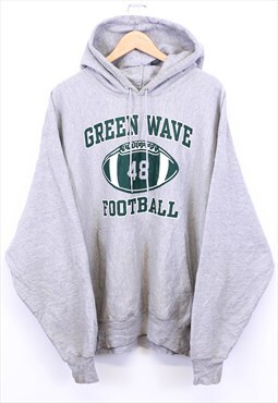 Vintage Champion Hoodie Grey With Green Wave Football Print