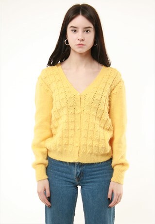 VINTAGE VTG RARE WOOL CASHMERE CABLE BUTTONS UP JUMPER 212