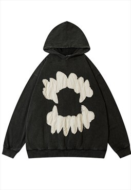 Vampire hood fangs patch top Gothic Halloween pullover  