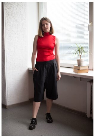VINTAGE 70'S BLACK HIGH WAIST WOOL SHORTS