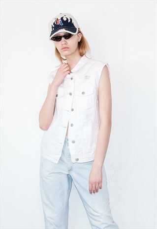 VINTAGE DENIM WHITE GILET / 1990S