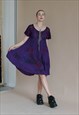 Vintage Y2k Trapeze Purple Floral Pattern Midi Dress In M