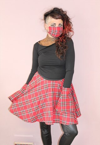 RED TARTAN FULL CIRCLE MINI SKIRT SIZE S M ROCKABILLY PIN UP