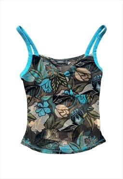 Y2K Vest Top cami mesh sheer paisley floral green blue