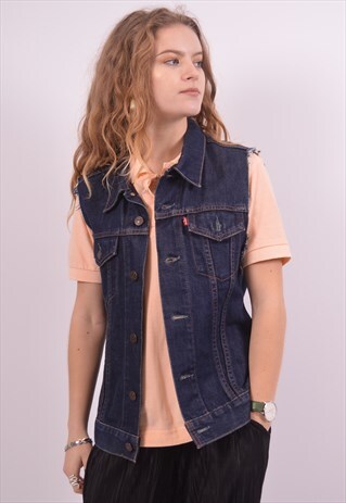 LEVI'S WOMENS VINTAGE DENIM GILET MEDIUM BLUE 90S