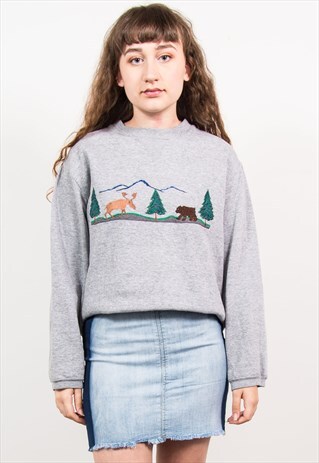 VINTAGE 90'S OUTDOOR EMBROIDERED CUTE GREY SWEATSHIRT