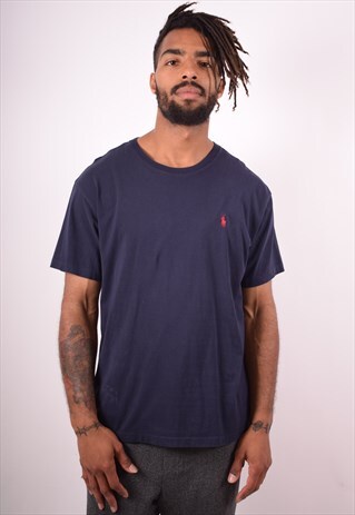 POLO RALPH LAUREN MENS VINTAGE T-SHIRT TOP MEDIUM NAVY 90S