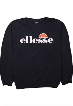 Vintage 90's Ellesse Sweatshirt Spellout Crew Neck Black