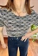 1990's vintage black and tan boucle textured knit top