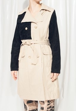 Vintage Trench Coat Y2K Reworked Reconstructed Beige Jacket