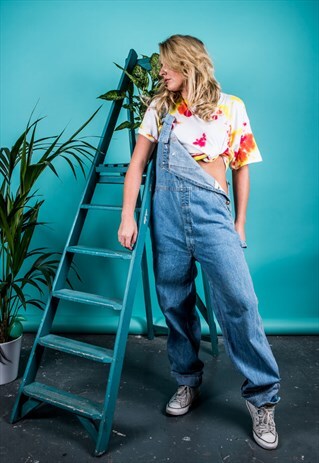 VINTAGE DUNGAREES IN BLUE DENIM WITH PAINT MARKS