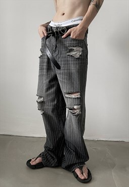 Men's ripped stripe trendy jeans S VOL.6