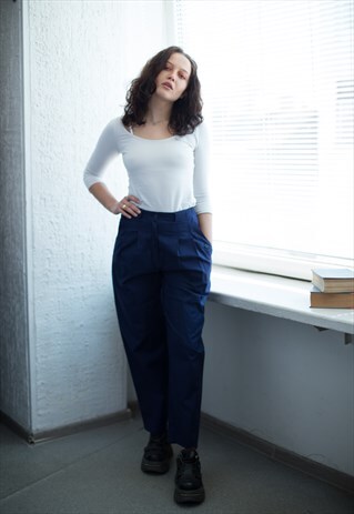 VINTAGE 80'S NAVY HIGH WAISTED CARROT TROUSERS