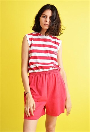 70'S RETRO RED STRIPED NAUTICAL PLAYSUIT