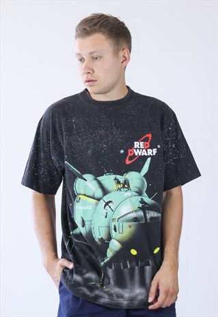 VINTAGE MENS RED DWARF FULL PRINTED T-SHIRT