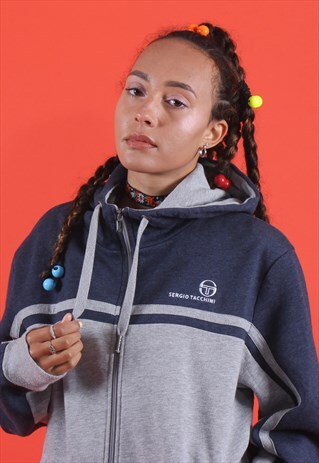SERGIO TACCHINI NAVY AND GREY ZIP-UP HOODIE