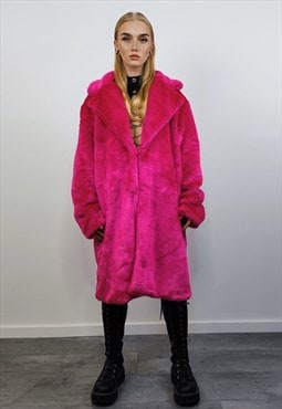 Neon faux fur longline coat shaggy trench bright rave bomber