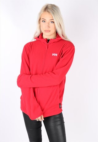 VINTAGE HELLY HANSEN FLEECE JUMPER HOODIE RED SWEATER M 8 10