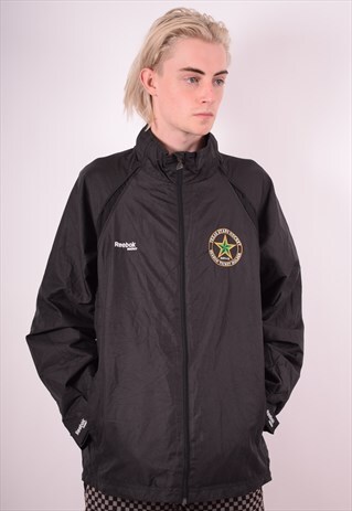 REEBOK MENS VINTAGE TRACKSUIT TOP JACKET XL BLACK 90S