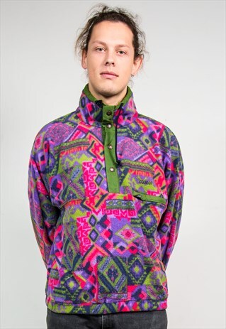 90'S VINTAGE WAVEY ABSTRACT PATTERN FLEECE PULL OVER SWEATER