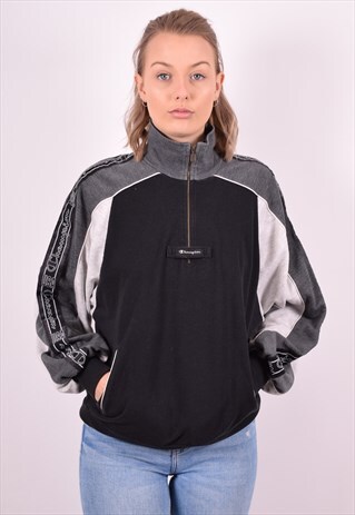 CHAMPION WOMENS VINTAGE SWEATSHIRT JUMPER MEDIUM BLACK 90S