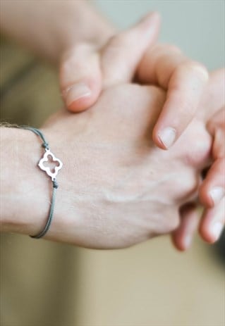 BRACELET FOR MEN STAINLESS STEEL FLOWER CLOVER CHARM GREY