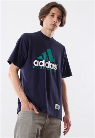 90'S VINTAGE MENS ADIDAS EQUIPMENT BIG LOGO T SHIRT TEE NAVY