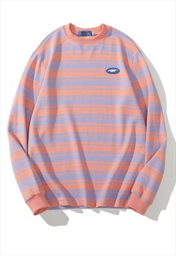 Horizontal stripe top line print thin sweatshirt in pink