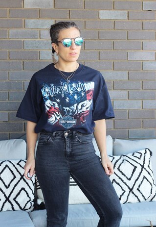 VINTAGE Y2K HARLEY DAVIDSON NAVY LONDON, BIG BEN T SHIRT