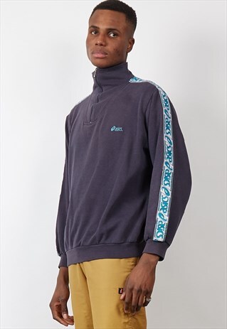 VINTAGE 90'S ASICS TURQUOISE TAPED QUARTER-ZIP SWEATSHIRT